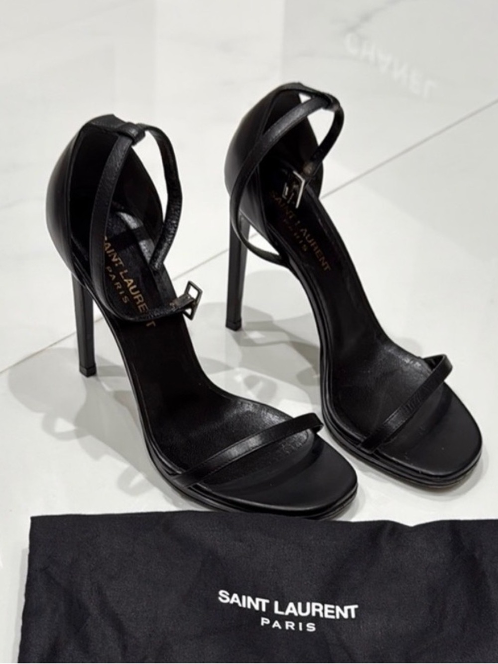 Saint Laurent Black Leather Ankle-Strap Stiletto Sandals